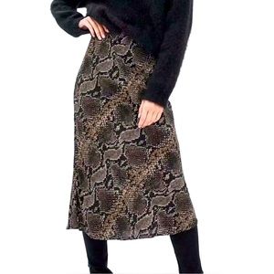 🐍 ZARA TRF Snakeskin Print Midi Skirt | XS | 100% Viscose
